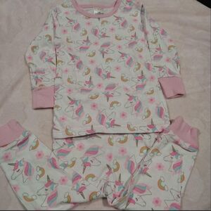 Swiggles White Unicorn and Rainbow Pajama Set with Pink Trim